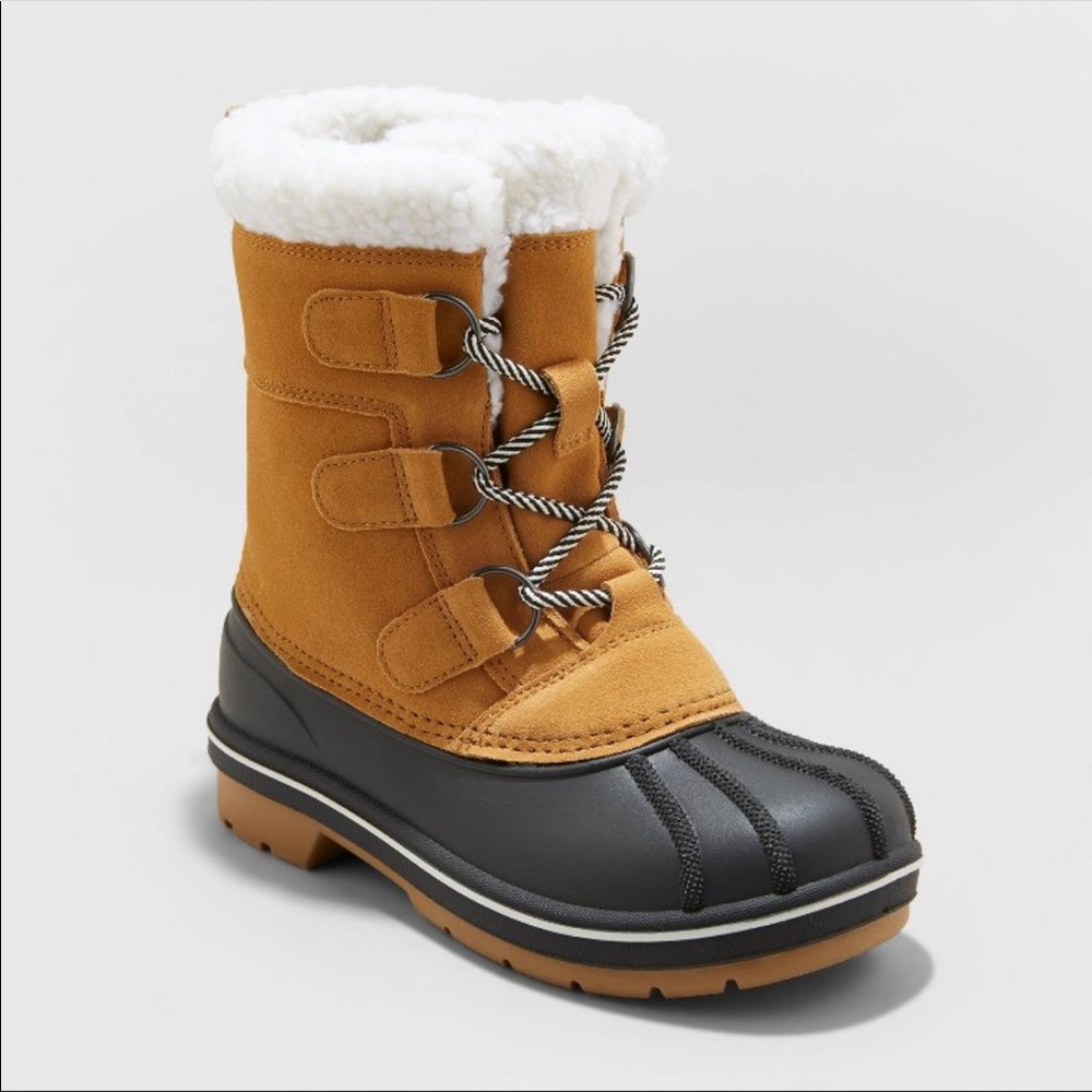 Cat & Jack Kids Lace-Up Winter Boots, size 3 color is Cognac